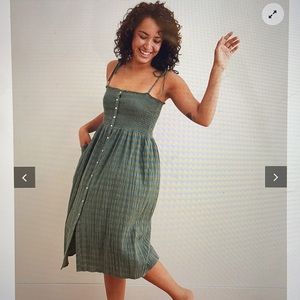 Aerie green smocked button down dress